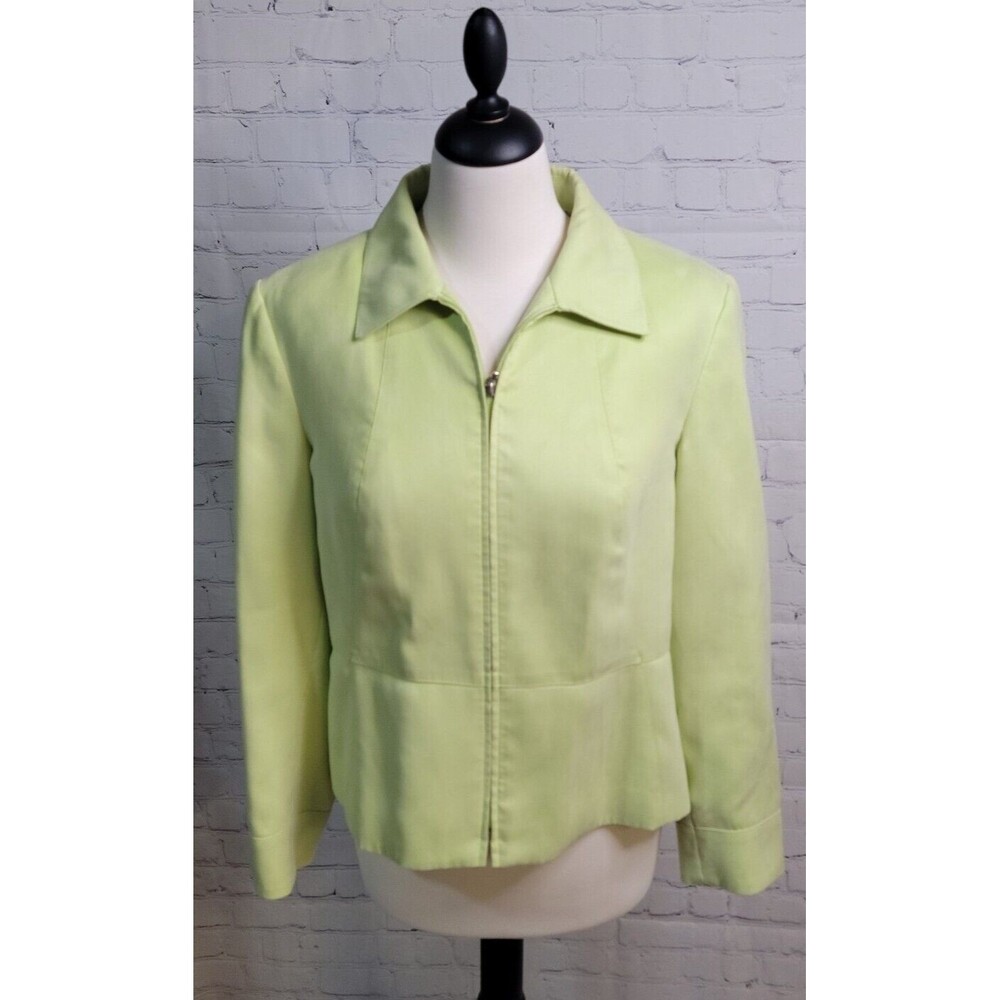 Vintage Talbots Lim Green Petite Jacket Sz 10 Faux Suede Zip Front Collar Career
